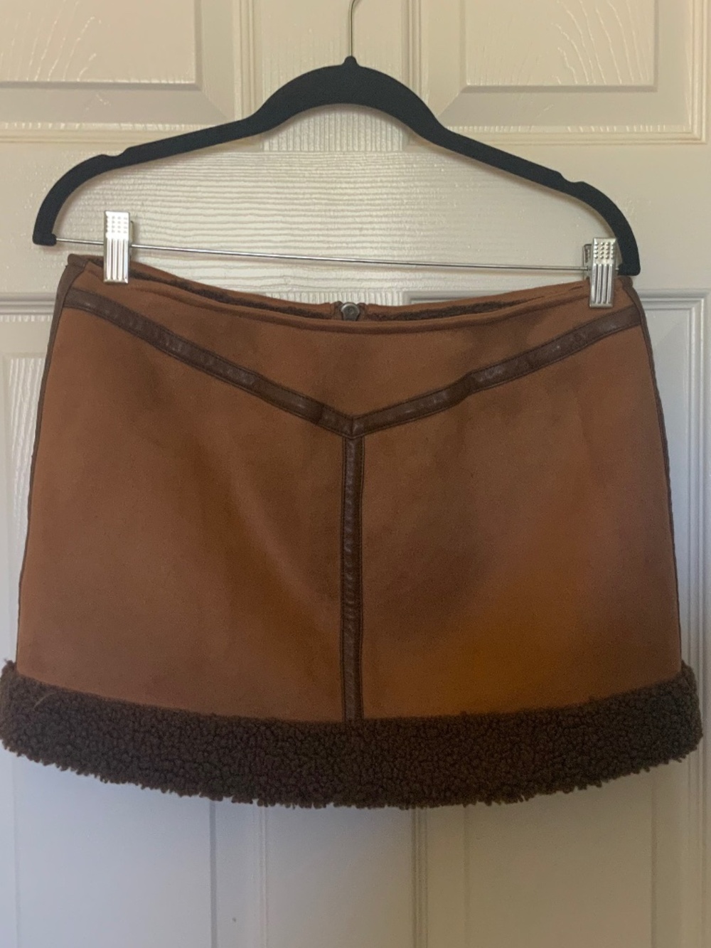 ROTATE Faux Suede Teddy Trimmed Mini Skirt`